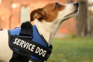 Dog wearing service dog vest